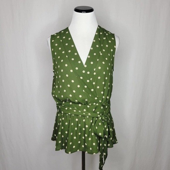 Tommy Hilfiger Tie Front Polka Dot Blouse Green Size Small - Picture 3 of 10